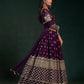 Rajwada Women Violet Embroidered Bridal Semi Stitched Lehenga With Unstitched Blouse