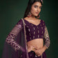 Rajwada Women Violet Embroidered Bridal Semi Stitched Lehenga With Unstitched Blouse