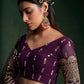 Rajwada Women Violet Embroidered Bridal Semi Stitched Lehenga With Unstitched Blouse