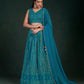 Rajwada Women Teal Embroidered Bridal Semi Stitched Lehenga With Unstitched Blouse