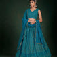 Rajwada Women Teal Embroidered Bridal Semi Stitched Lehenga With Unstitched Blouse