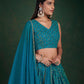 Rajwada Women Teal Embroidered Bridal Semi Stitched Lehenga With Unstitched Blouse