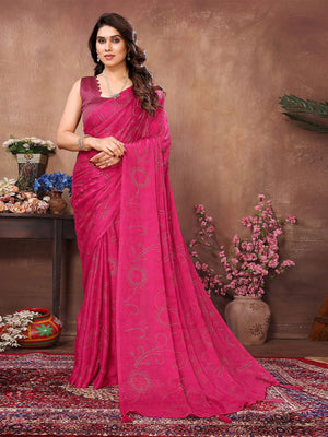 Rajwada Pink Silk Blend Embellished Saree With Unstitched Blouse For Women