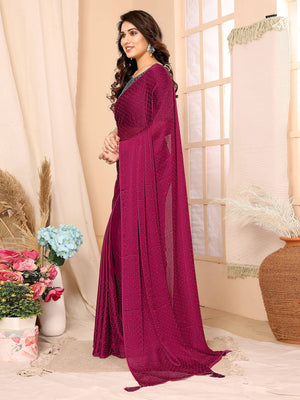 Rajwada Pink Satin Chiffon Embellished Saree With Unstitched Blouse For Women