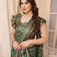 Rajwada Green Cotton Printed Saree With Unstitched Blouse For Women