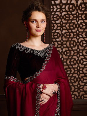 Rajwada Pink Satin Chiffon Embellished Saree With Unstitched Blouse For Women