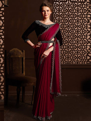 Rajwada Pink Satin Chiffon Embellished Saree With Unstitched Blouse For Women