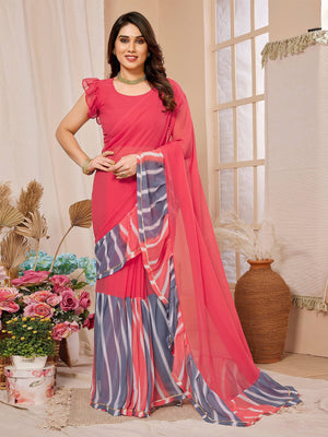 Rajwada Pink Georgette Printed Saree With Unstitched Blouse For Women