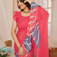 Rajwada Pink Georgette Printed Saree With Unstitched Blouse For Women