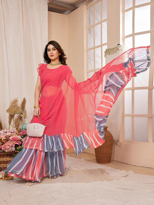 Rajwada Pink Georgette Printed Saree With Unstitched Blouse For Women