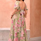 Rajwada Sage Green Cotton Blend Printed Gown For Women