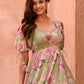 Rajwada Sage Green Cotton Blend Printed Gown For Women
