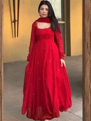 Rajwada Red Silk Blend Embroidered Kurta Set For Women