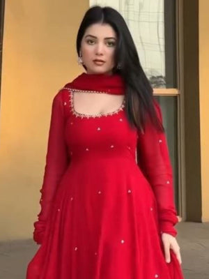 Rajwada Red Silk Blend Embroidered Kurta Set For Women