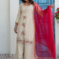 Rajwada Cream Silk Blend Embroidered Kurta Set For Women