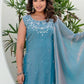 Rajwada Teal Blue Silk Blend Embellished Kurta Set For Women