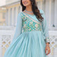Rajwada Light Blue Cotton Blend Embroidered Gown For Women