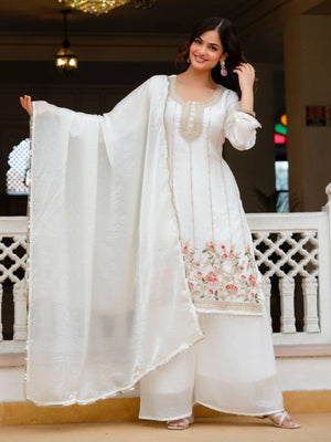 Rajwada White Silk Blend Embroidered Kurta Set For Women