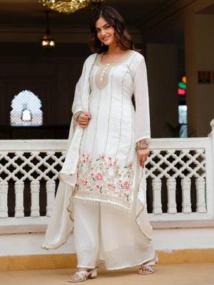 Rajwada White Silk Blend Embroidered Kurta Set For Women