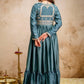 Rajwada Teal Blue Silk Blend Embroidered Gown For Women
