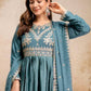Rajwada Teal Blue Silk Blend Embroidered Gown For Women
