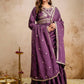 Rajwada Dark Purple Silk Blend Embroidered Gown For Women