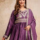 Rajwada Dark Purple Silk Blend Embroidered Gown For Women