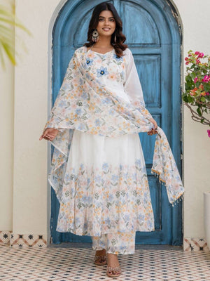 Rajwada White Oraganza Embellished Kurta Set For Women
