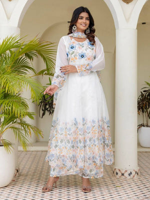 Rajwada White Oraganza Embellished Kurta Set For Women