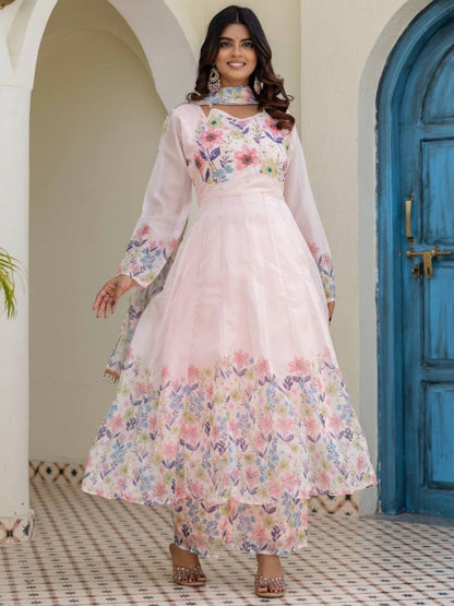 Rajwada Light Pink Oraganza Embellished Kurta Set For Women