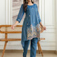 Rajwada Teal Blue Silk Blend Embroidered Kurta Set For Women