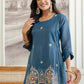 Rajwada Teal Blue Silk Blend Embroidered Kurta Set For Women