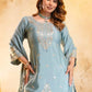Rajwada Light Blue Organza Embroidered Kurta Set For Women
