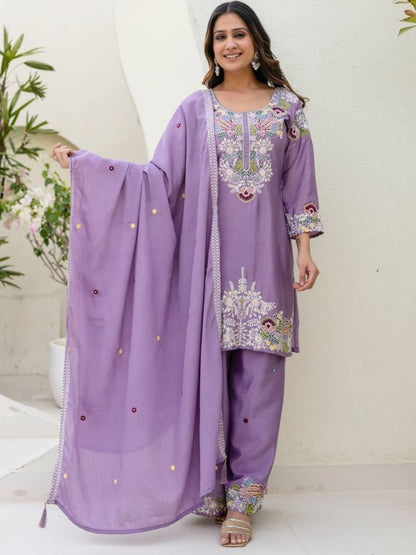 Rajwada Lavender Georgette Embroidered Kurta Set For Women
