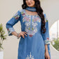 Rajwada Steel Blue Georgette Embroidered Kurta Set For Women