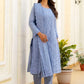 Rajwada Pastel Blue Cotton Blend Embroidered Kurta Set For Women