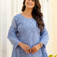 Rajwada Pastel Blue Cotton Blend Embroidered Kurta Set For Women