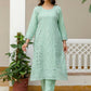 Rajwada Pista Green Cotton Blend Embroidered Kurta Set For Women