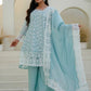 Rajwada Light Blue Cotton Blend Embroidered Kurta Set For Women