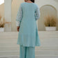 Rajwada Light Blue Cotton Blend Embroidered Kurta Set For Women