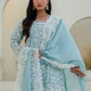 Rajwada Light Blue Cotton Blend Embroidered Kurta Set For Women