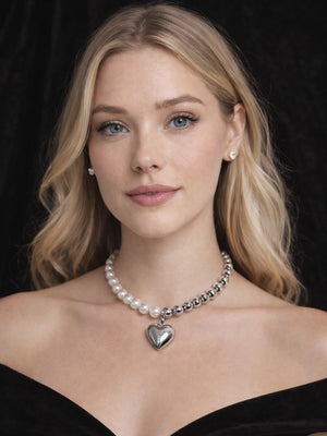 Rajwada White And Silver Alloy Beaded Pearl Neckpiece For Women