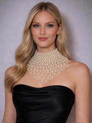Rajwada White Alloy Beaded Pearl Neckpiece For Women