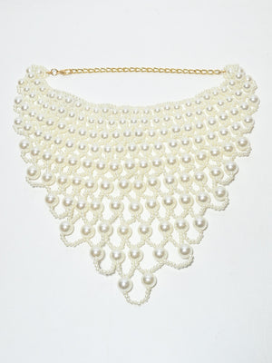 Rajwada White Alloy Beaded Pearl Neckpiece For Women