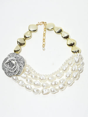 Rajwada White Alloy Beaded Pearl Neckpiece For Women