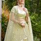 Rajwada Pista Green Net Embellished Semi-Stitched Lehenga For Women
