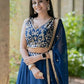 Rajwada Blue Georgette Embroidered Semi-Stitched lehenga For Women
