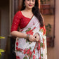 Rajwada White And Red Printed Soft Georgette Saree With Unstitched Blouse For Women
