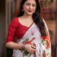 Rajwada White And Red Printed Soft Georgette Saree With Unstitched Blouse For Women
