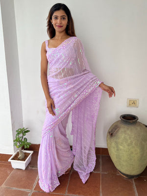 Rajwada Pink Embellished Soft Georgette Saree With Unstitched Blouse For Women